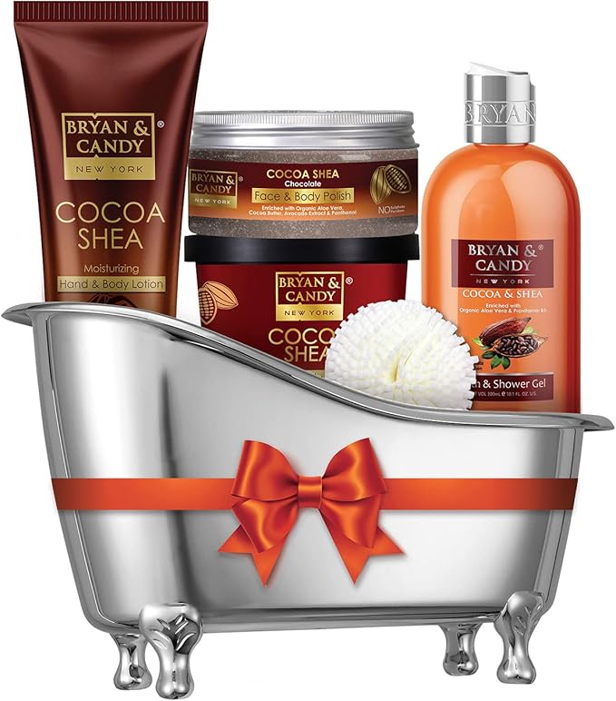 BRYAN & CANDY New York Cocoa Shea Bath Tub Kit for Complete Home Spa Experience (Shower Gel, Hand & Body Lotion, Sugar Scrub, Body Polish) - Image 2